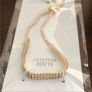 Elegant Gold-Tone Slide Bracelet with 3 Rows of Crystals BRAND NEW